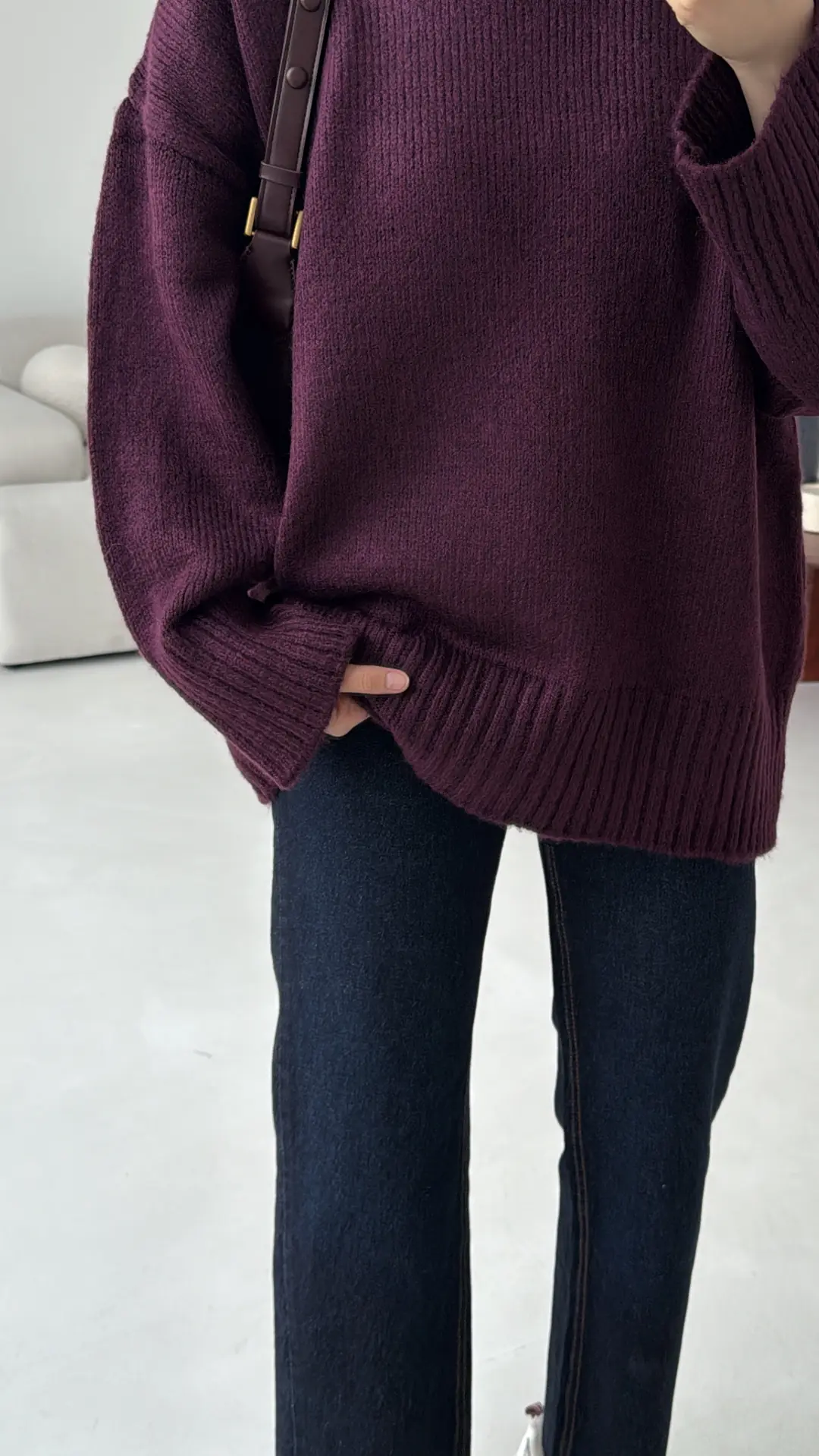 Çift Kat Triko Kazak Mürdüm - Görsel 5