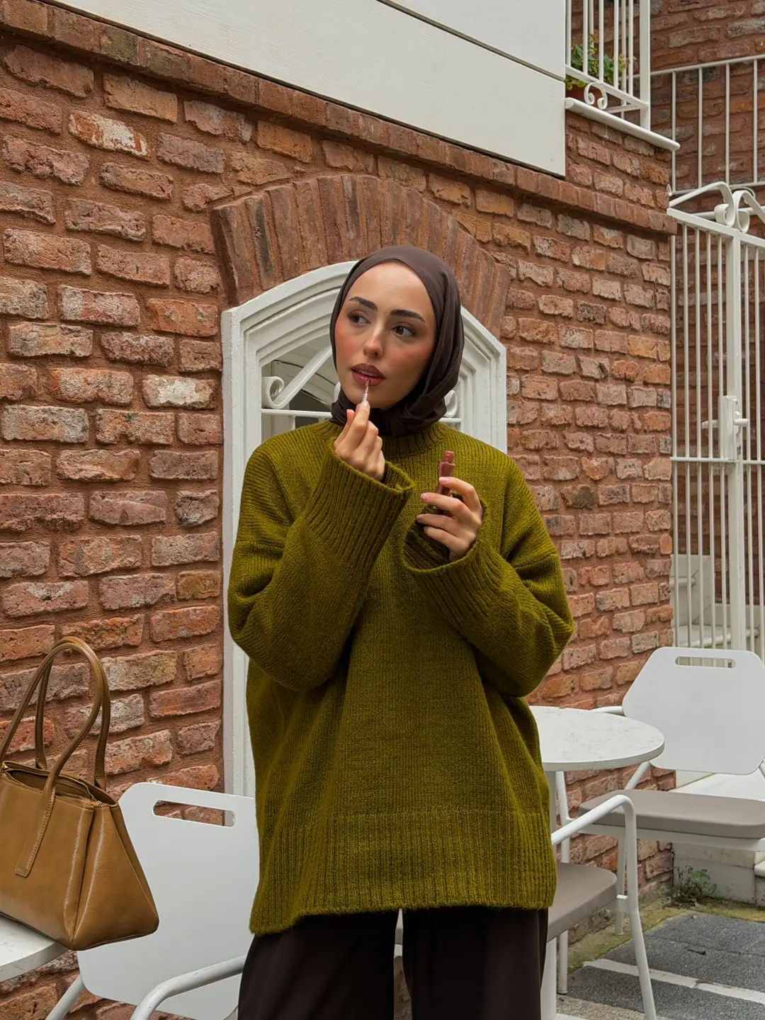 Çİft Kat Triko Kazak Zeytin Yeşili - Görsel 2