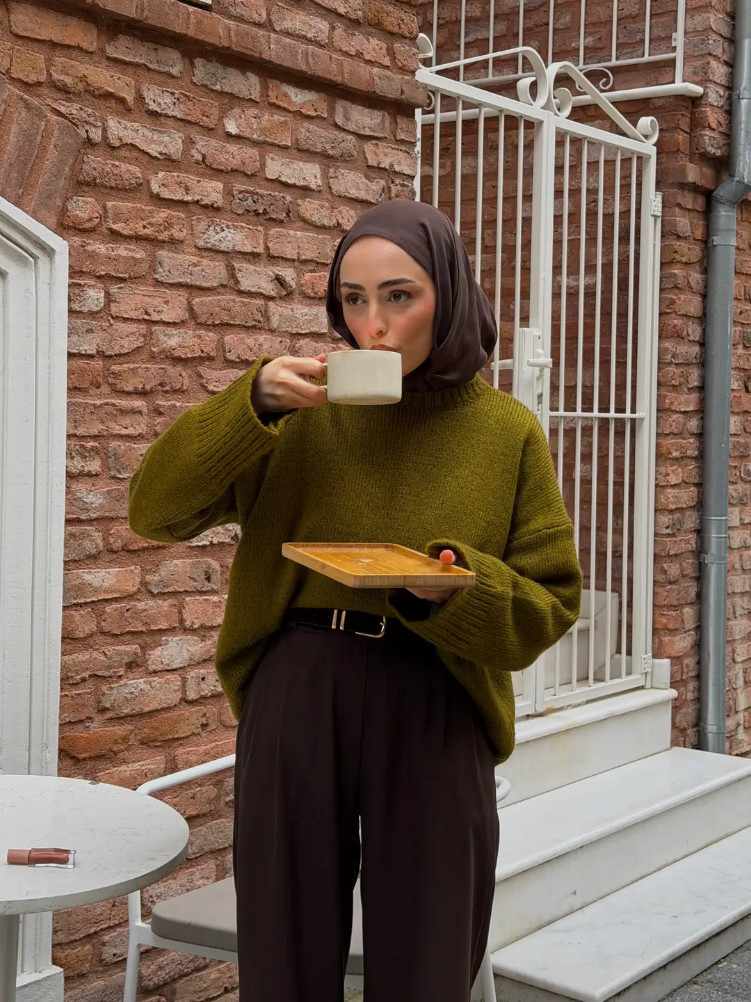 Çİft Kat Triko Kazak Zeytin Yeşili - Görsel 4