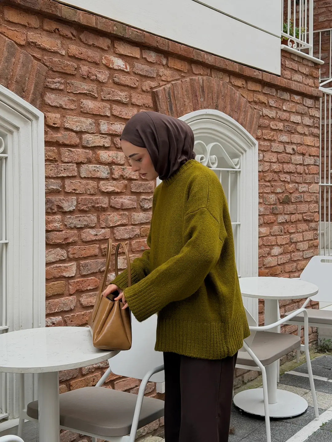 Çİft Kat Triko Kazak Zeytin Yeşili - Görsel 6