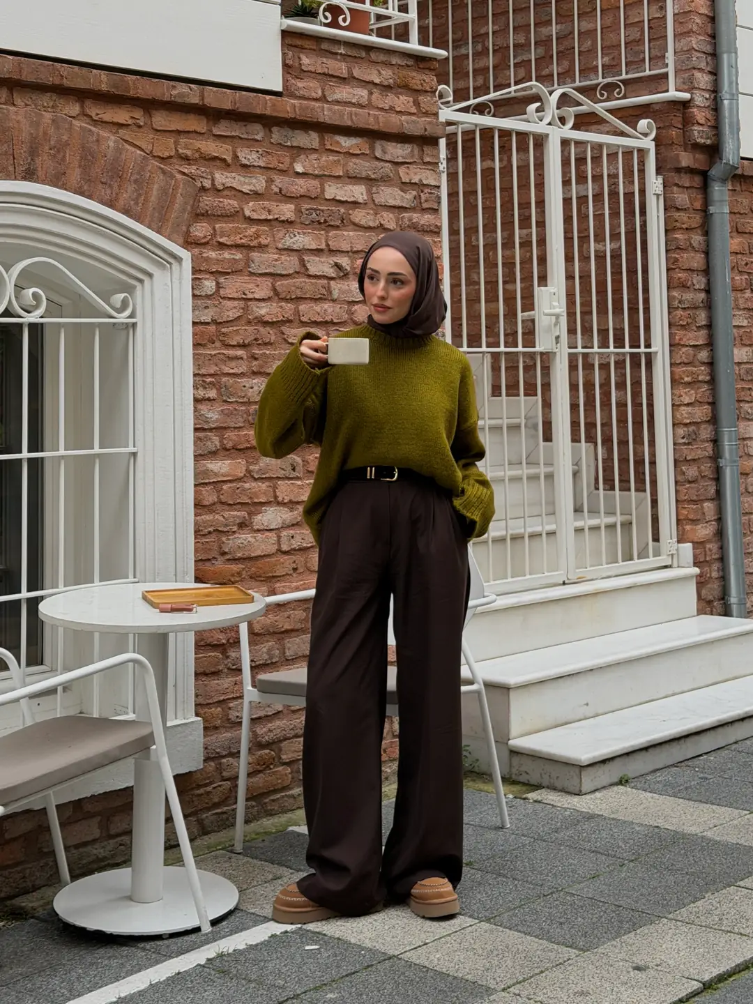 Çİft Kat Triko Kazak Zeytin Yeşili - Görsel 8