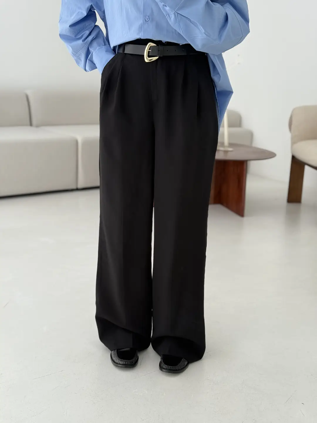 Çift Pileli Kemerli Pantolon Siyah - Görsel 2