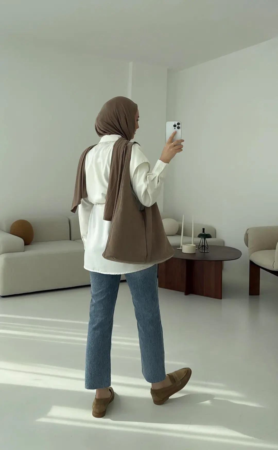 Çift Pileli Saten Bağlamalı Gömlek Beyaz - Görsel 2