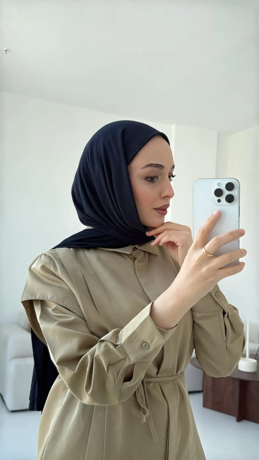 Çift Pileli Saten Bağlamalı Gömlek Olive - Görsel 2