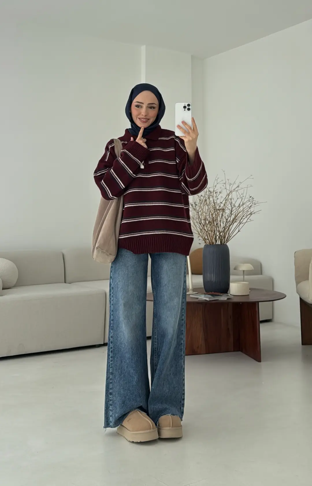 Çift Renk Polo Yaka  Kazak Bordo - Görsel 6