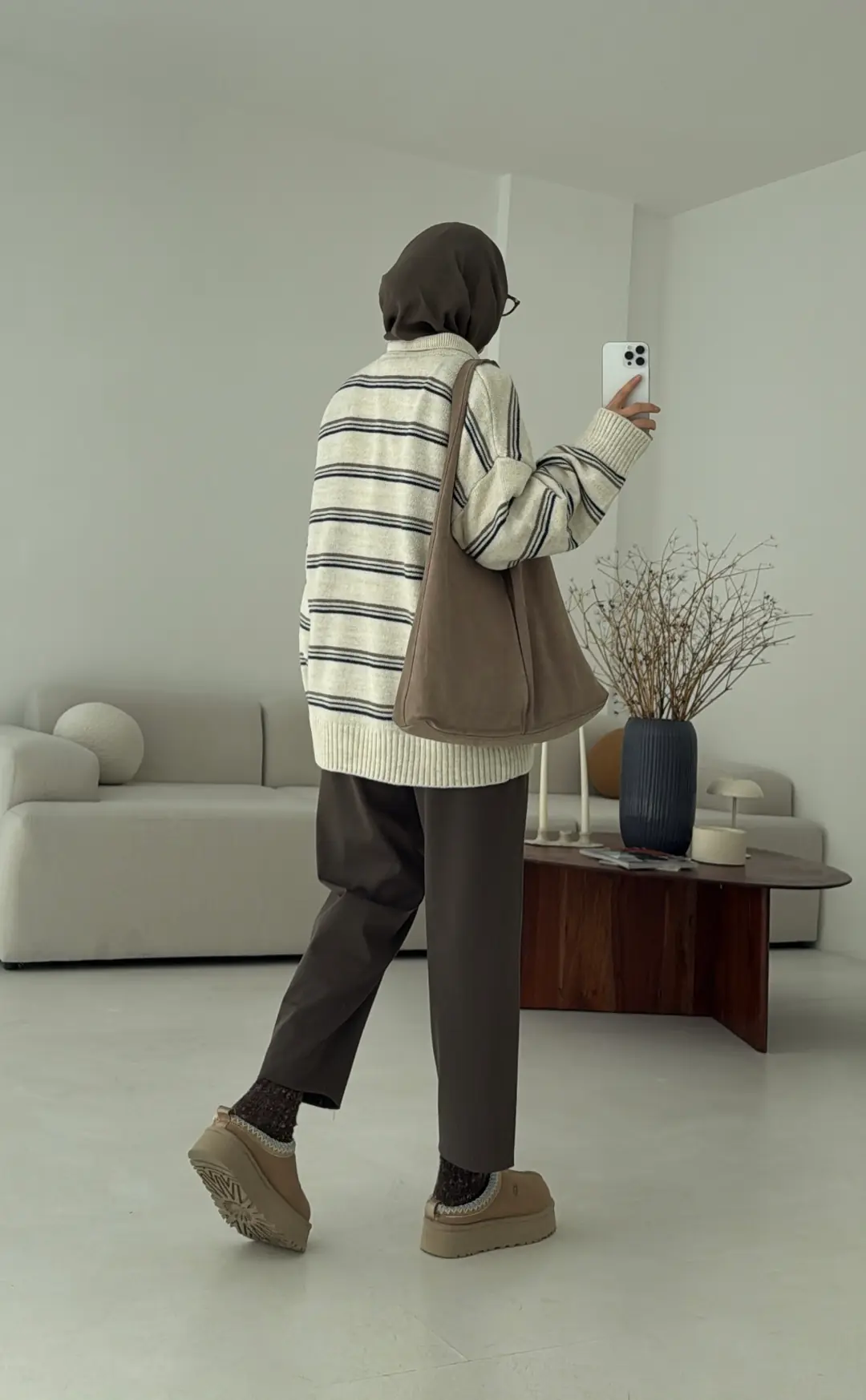 Çift Renk Polo Yaka  Kazak Ekru - Görsel 4