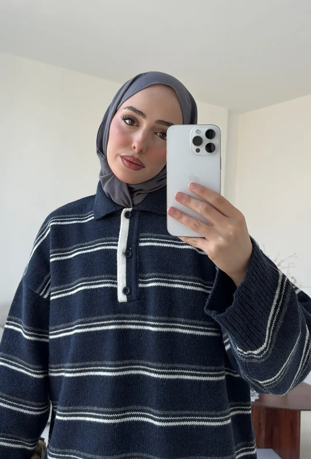 Çift Renk Polo Yaka  Kazak Lacivert - Görsel 5