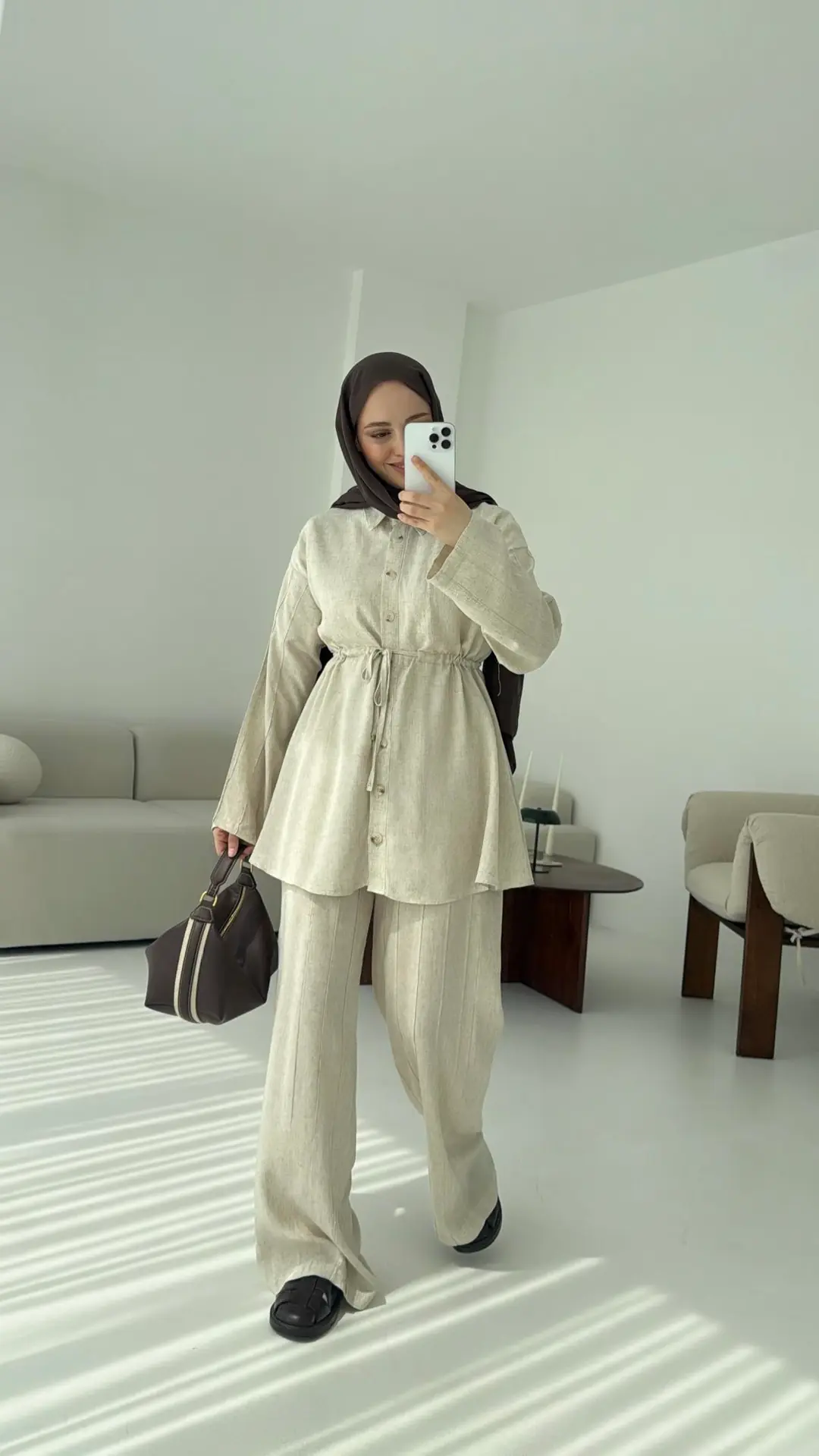 Cimalı Keten Takım Natur - Görsel 2