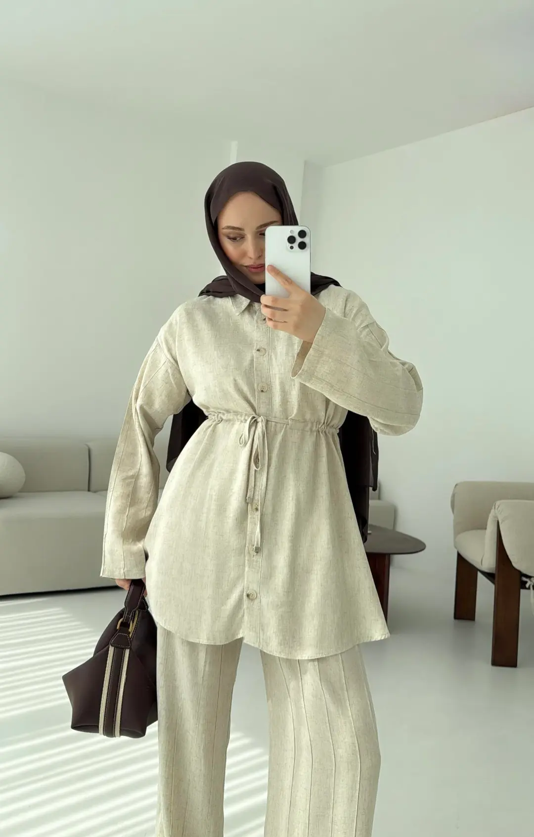 Cimalı Keten Takım Natur - Görsel 3