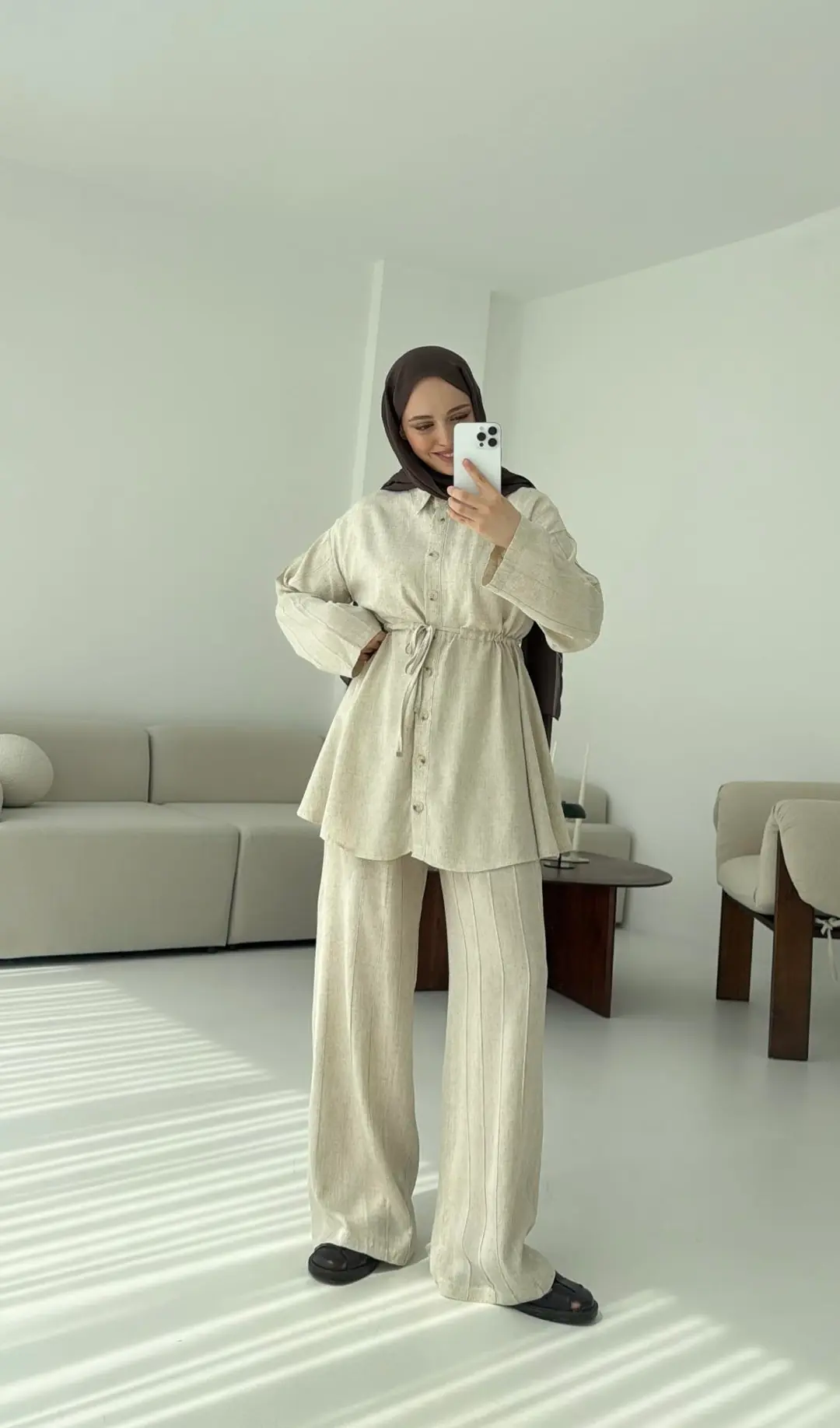 Cimalı Keten Takım Natur - Görsel 5