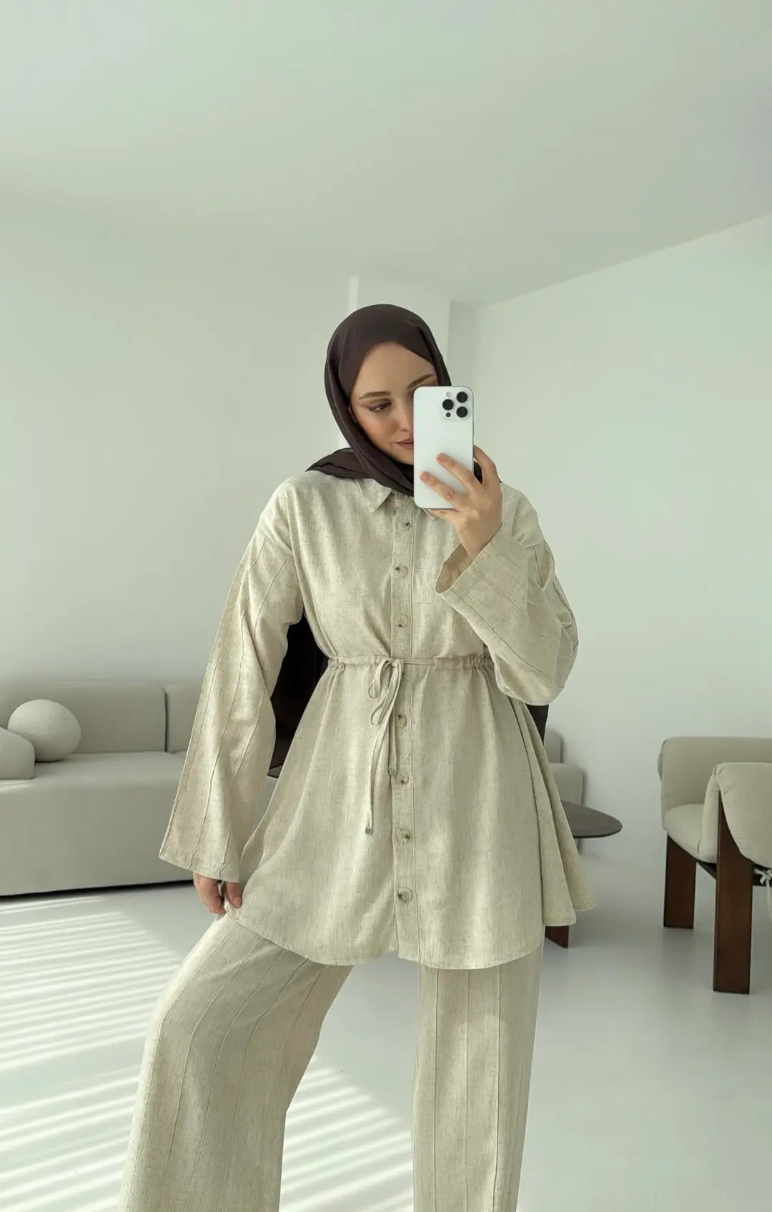 Cimalı Keten Takım Natur - Görsel 6