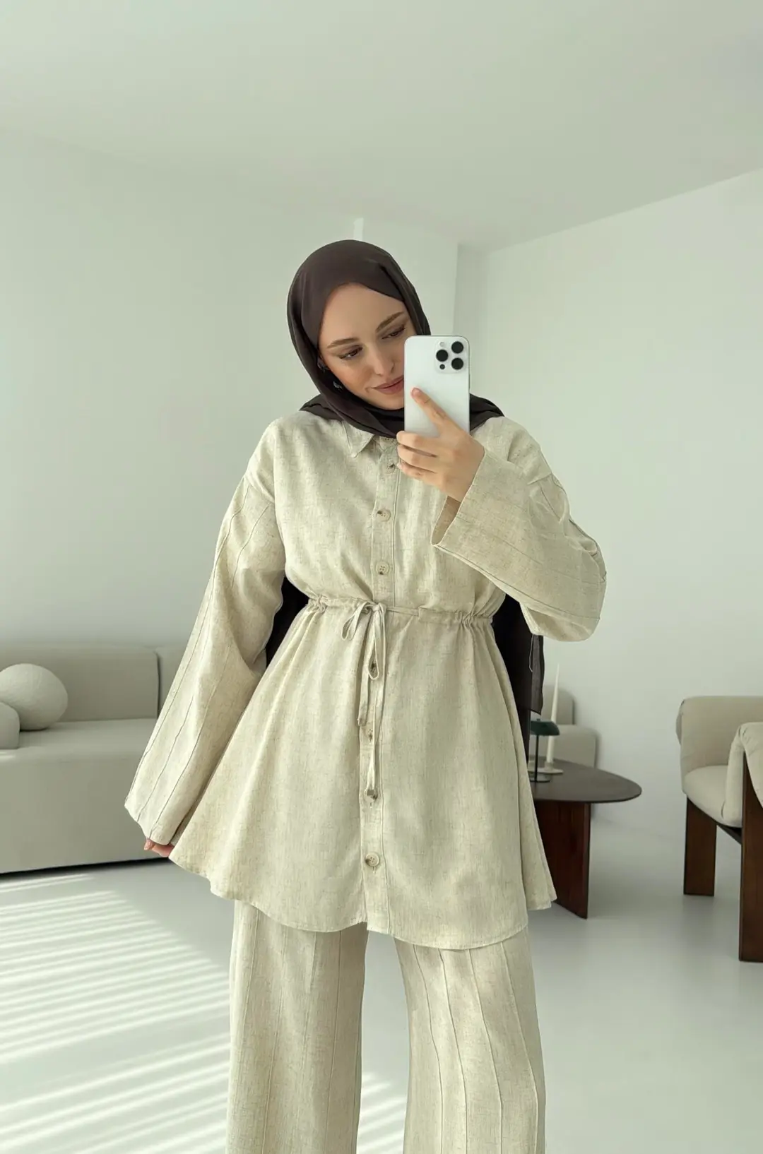 Cimalı Keten Takım Natur - Görsel 7