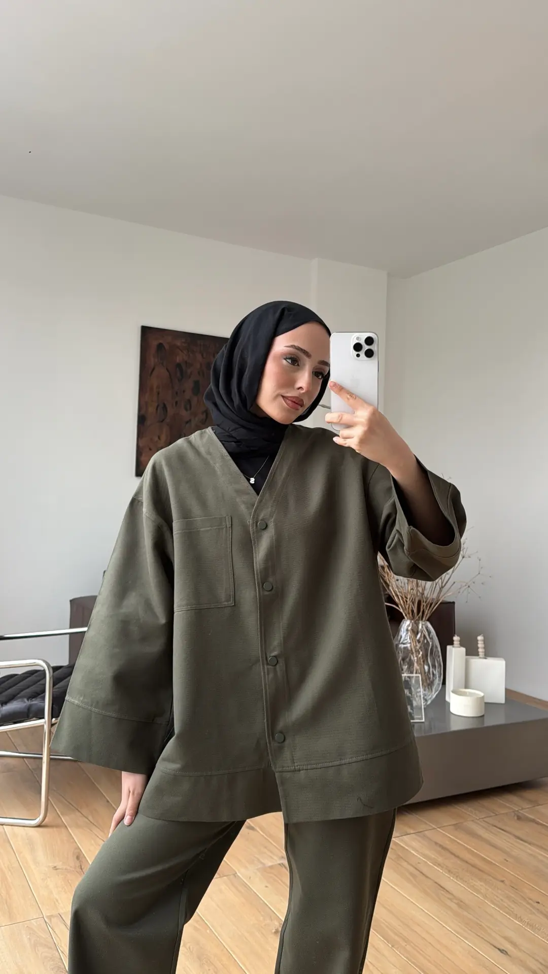 Çıtçıtlı Gabardin Takım Haki - Görsel 2