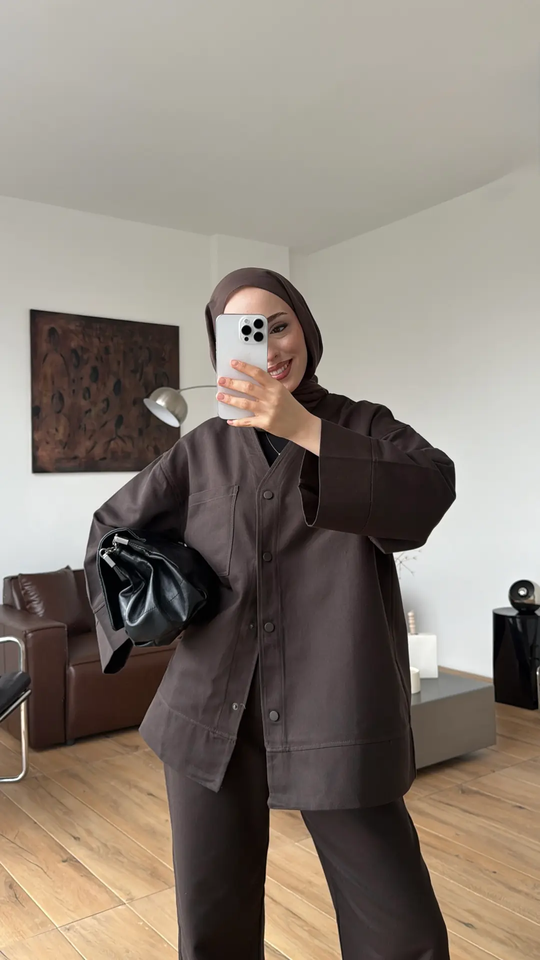 Çıtçıtlı Gabardin Takım Kahve - Görsel 2