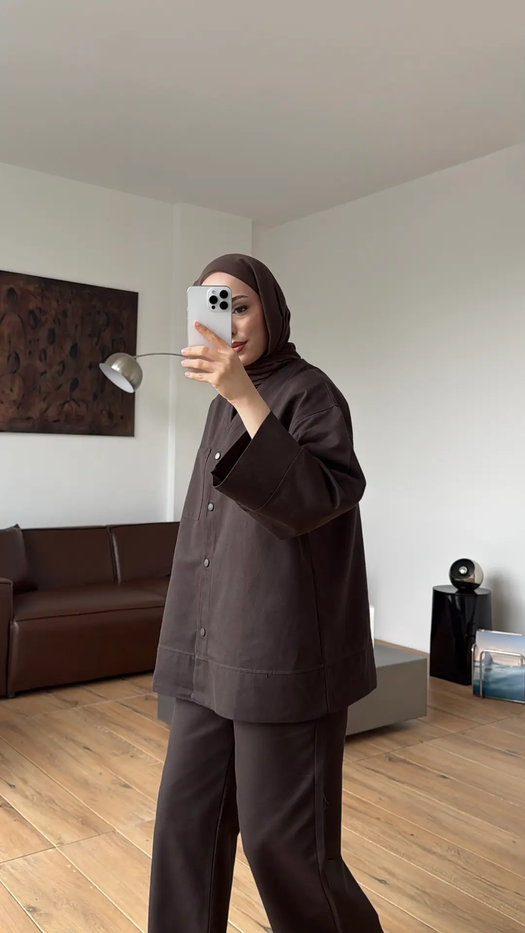 Çıtçıtlı Gabardin Takım Kahve - Görsel 3