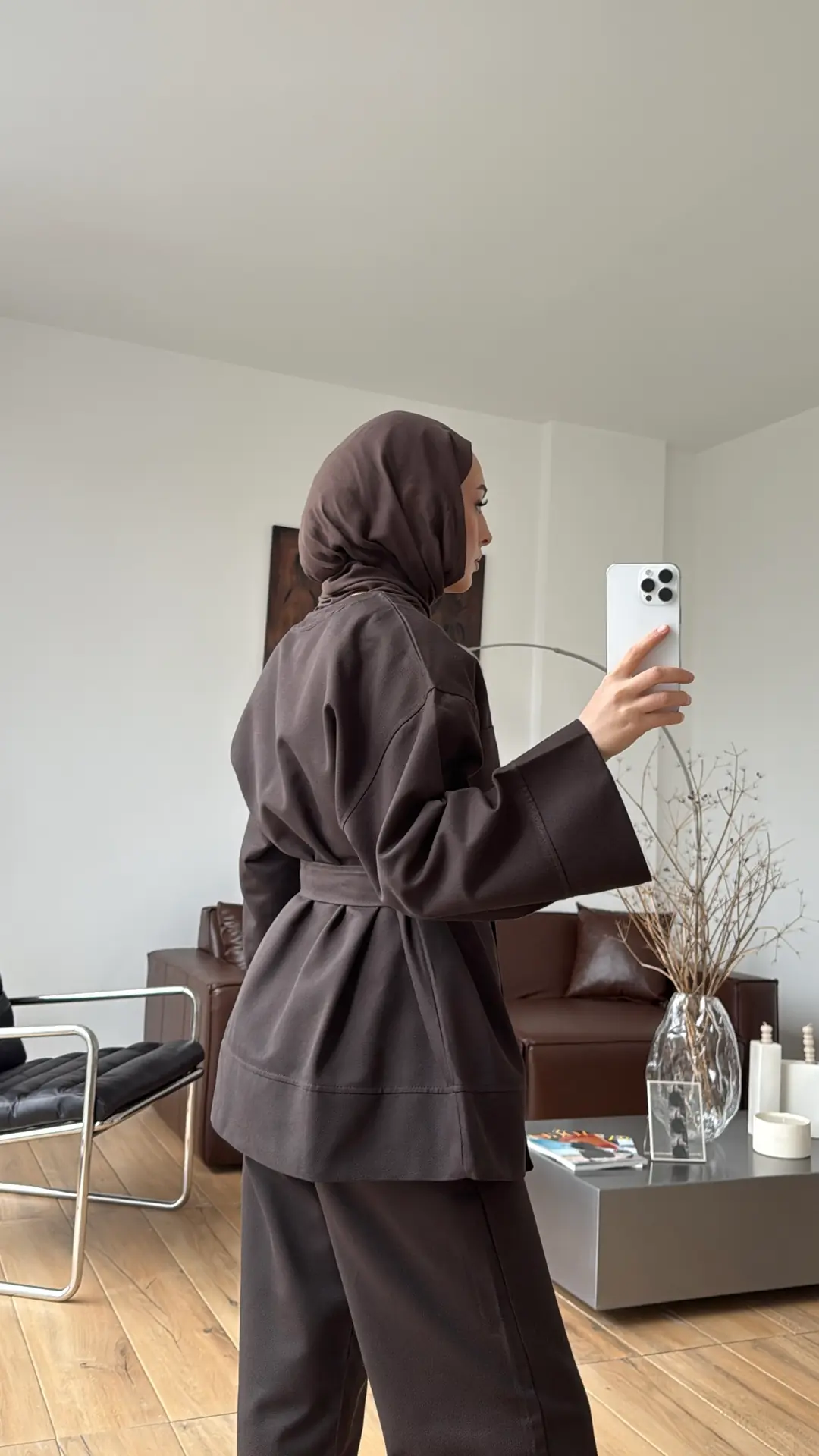 Çıtçıtlı Gabardin Takım Kahve - Görsel 5