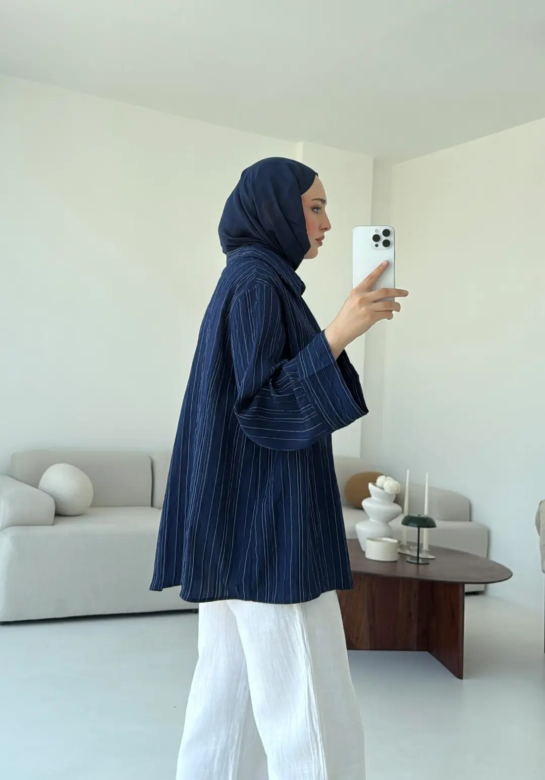 Çizgi Desenli Gömlek Lacivert - Görsel 5