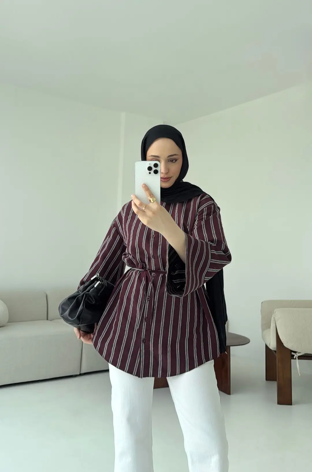 Çizgili Bağlamalı Gömlek Bordo