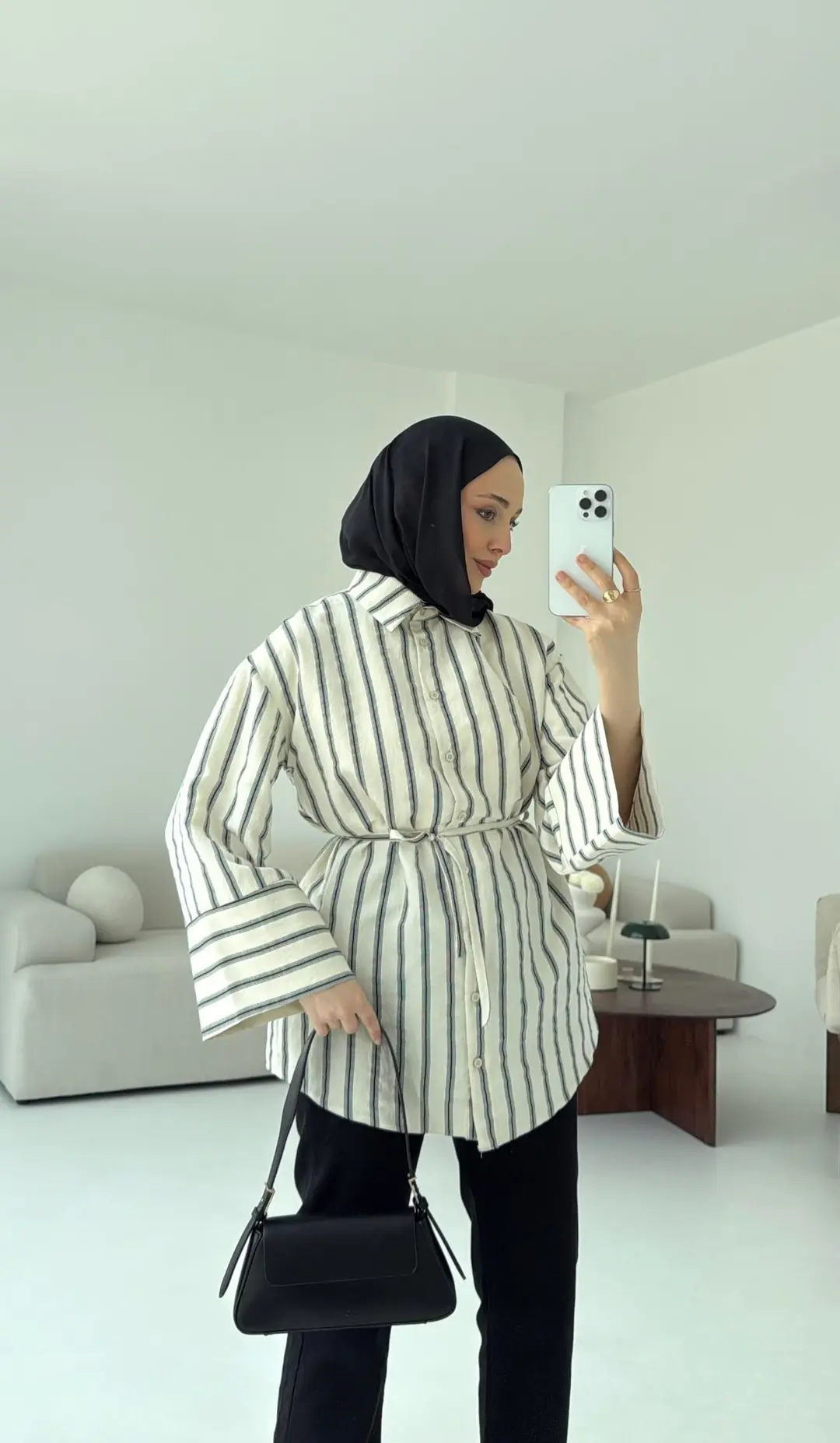 Çizgili Bağlamalı Gömlek Ekru - Görsel 2