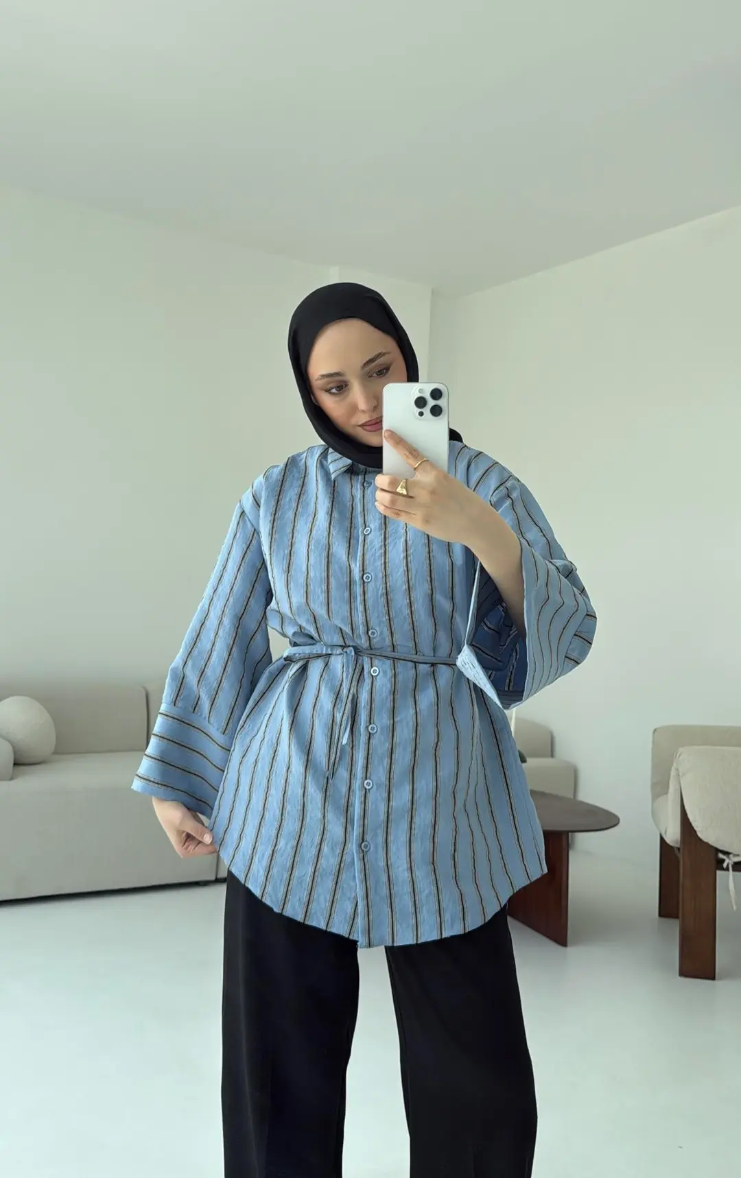 Çizgili Bağlamalı Gömlek Mavi