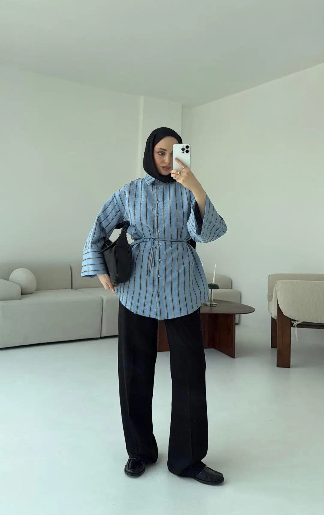 Çizgili Bağlamalı Gömlek Mavi - Görsel 2