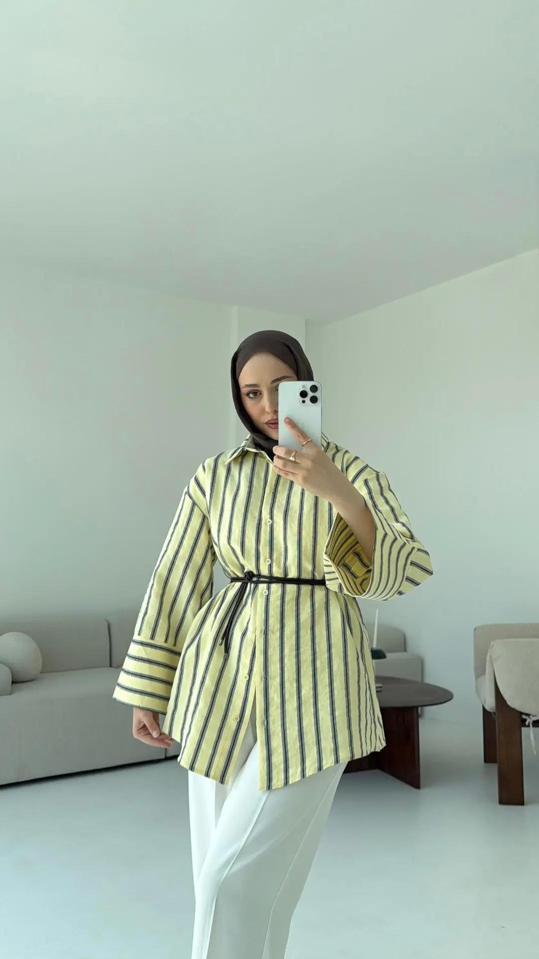 Çizgili Bağlamalı Gömlek Sarı - Görsel 8