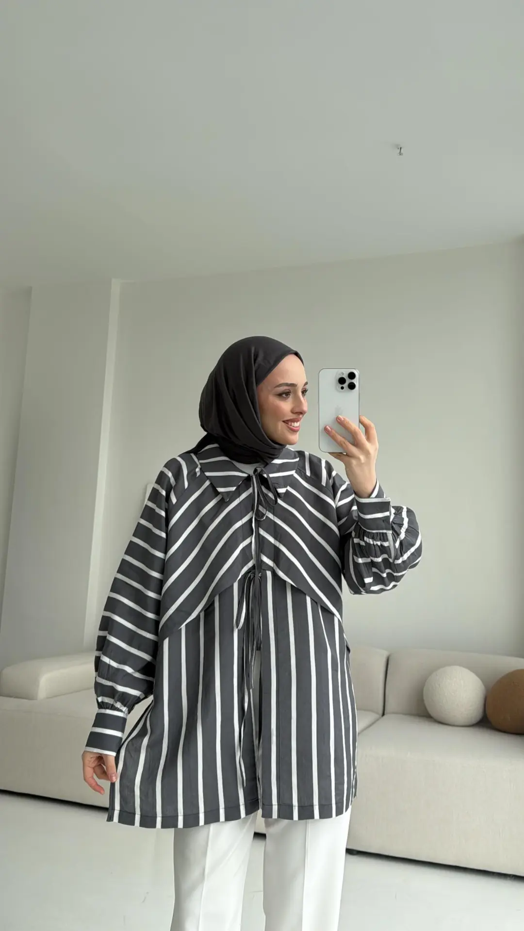 Çizgili Bağlamalı Kimono Antrasit