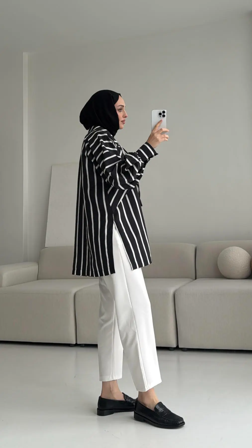 Çizgili Bağlamalı Kimono Siyah - Görsel 2