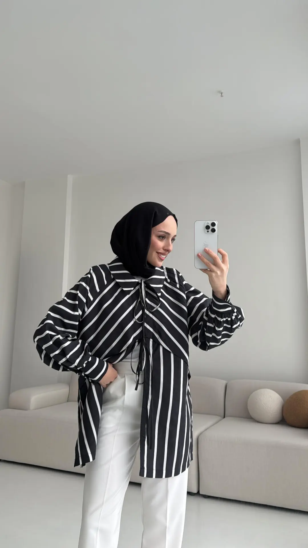 Çizgili Bağlamalı Kimono Siyah - Görsel 4