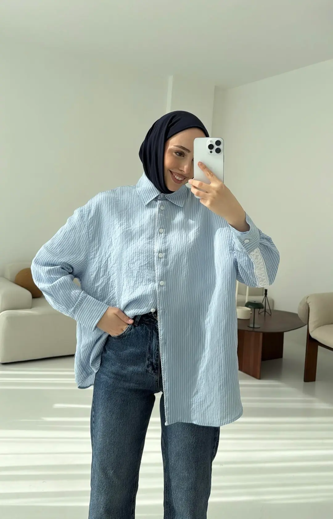 Çizgili Dantel Detay Gömlek