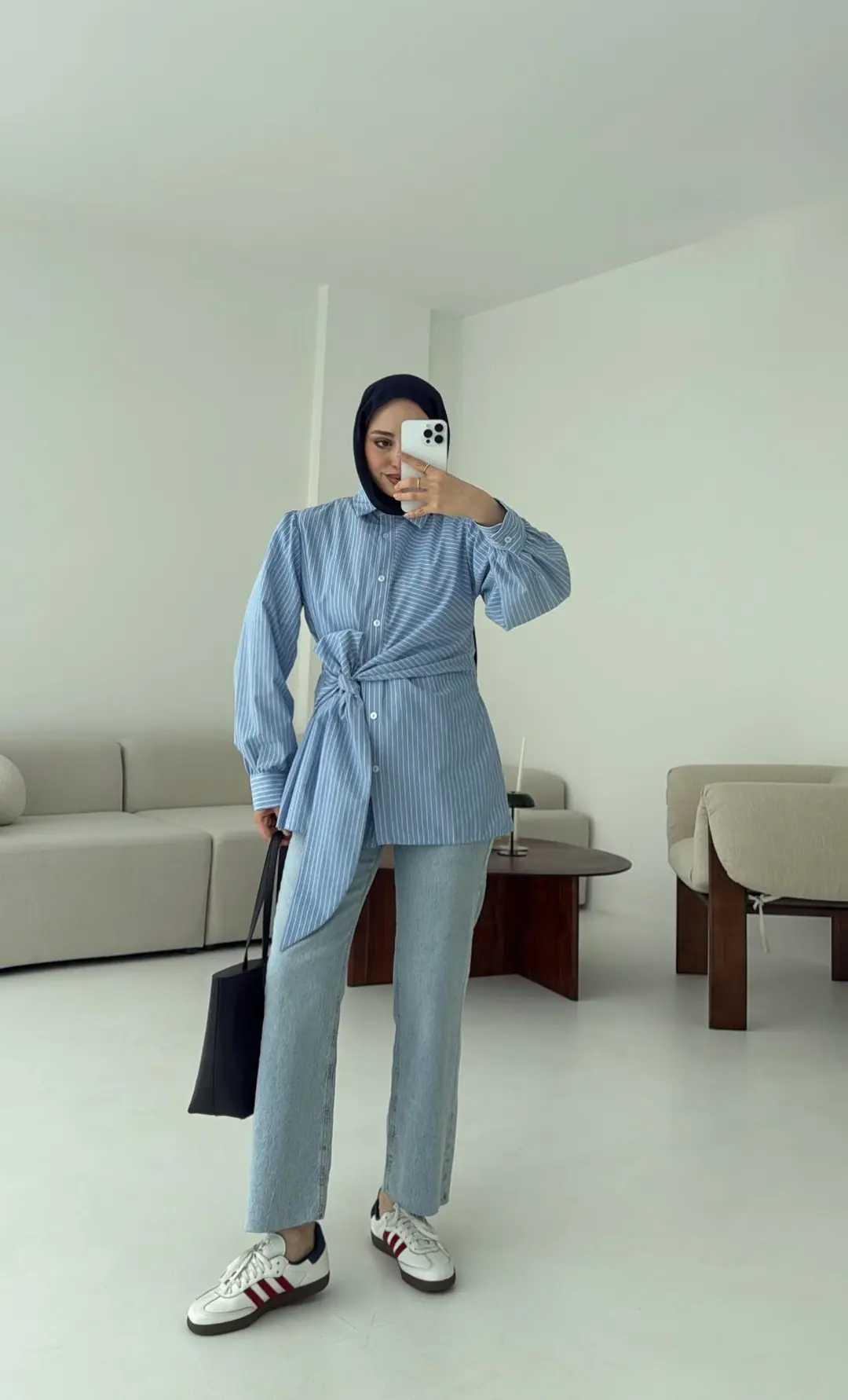 Çizgili Detaylı Gömlek Mavi - Görsel 2