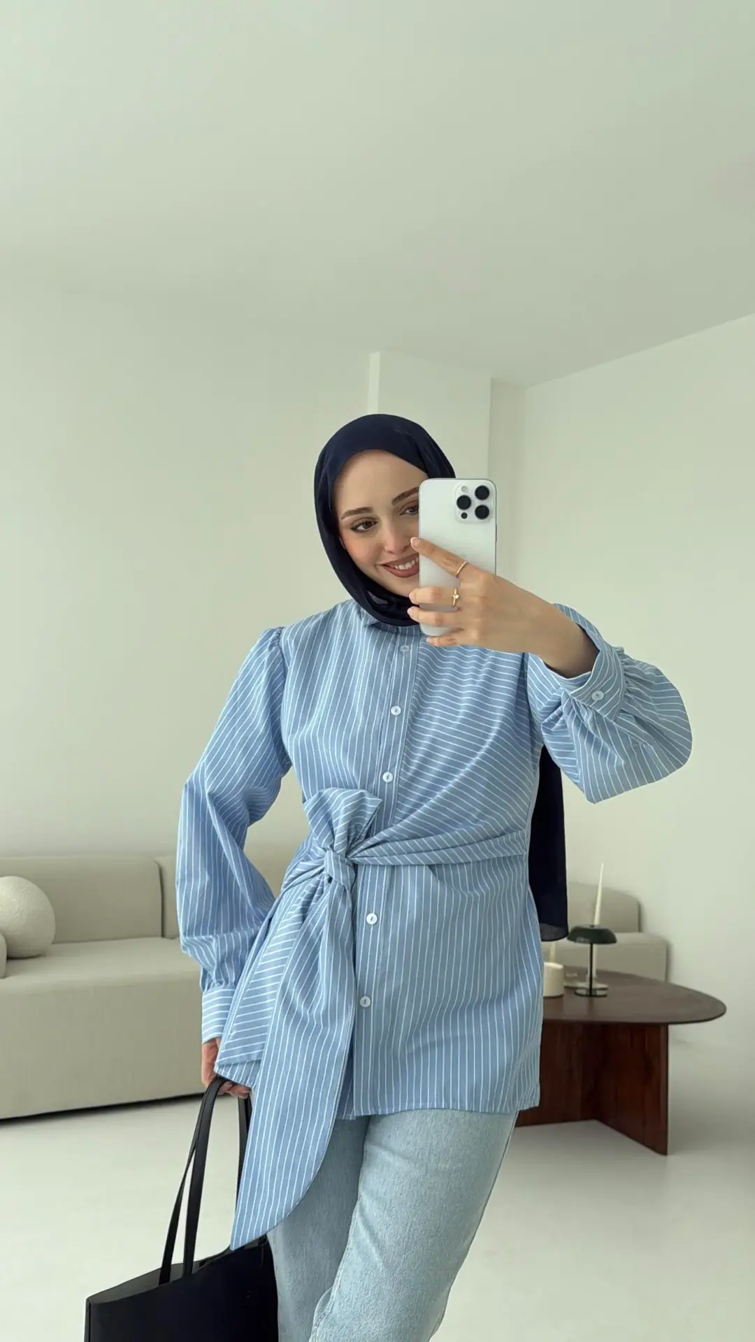 Çizgili Detaylı Gömlek Mavi - Görsel 3