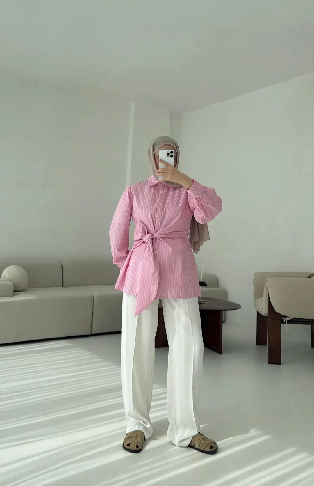 Çizgili Detaylı Gömlek Pembe - Görsel 3