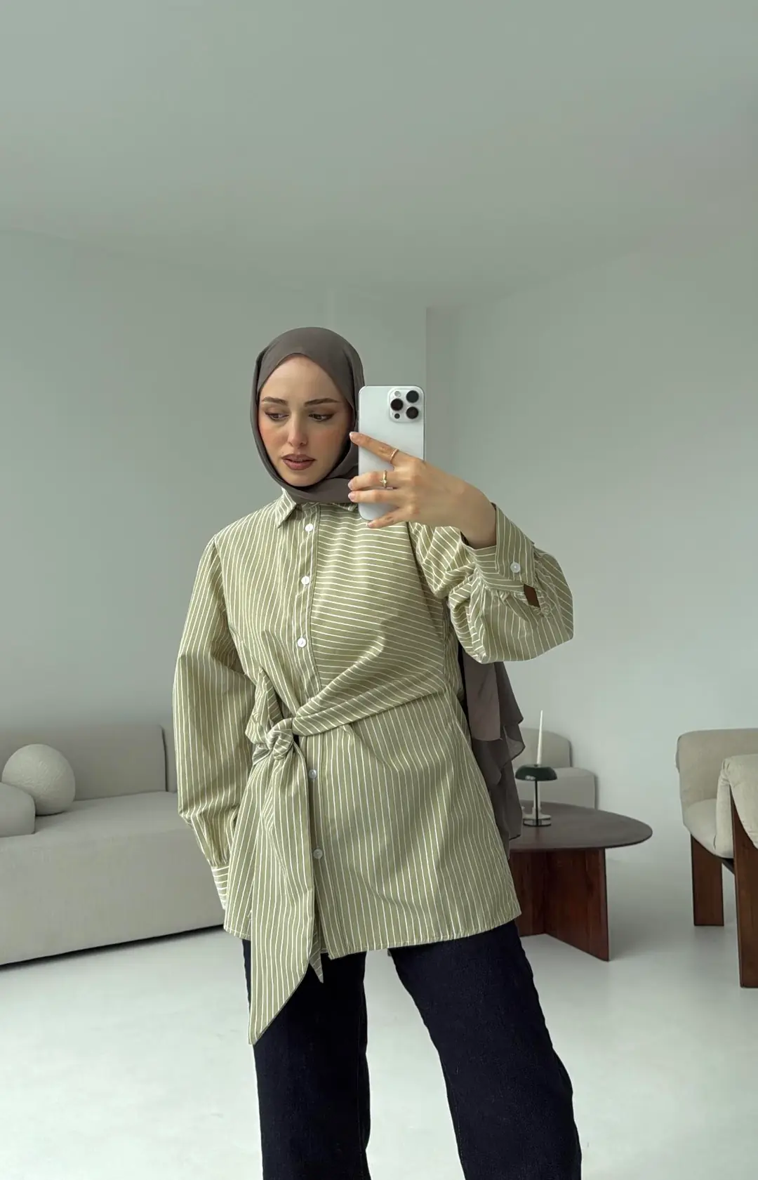 Çizgili Detaylı Gömlek Yeşil