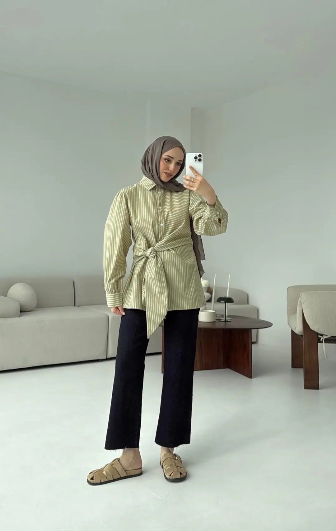 Çizgili Detaylı Gömlek Yeşil - Görsel 4