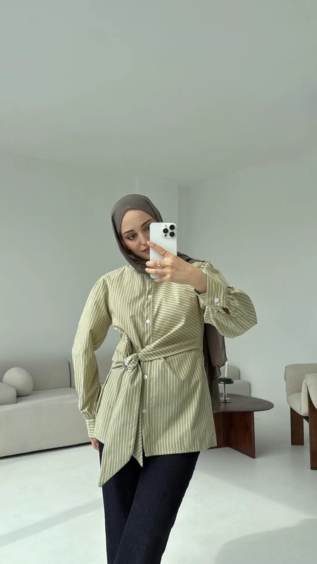 Çizgili Detaylı Gömlek Yeşil - Görsel 7