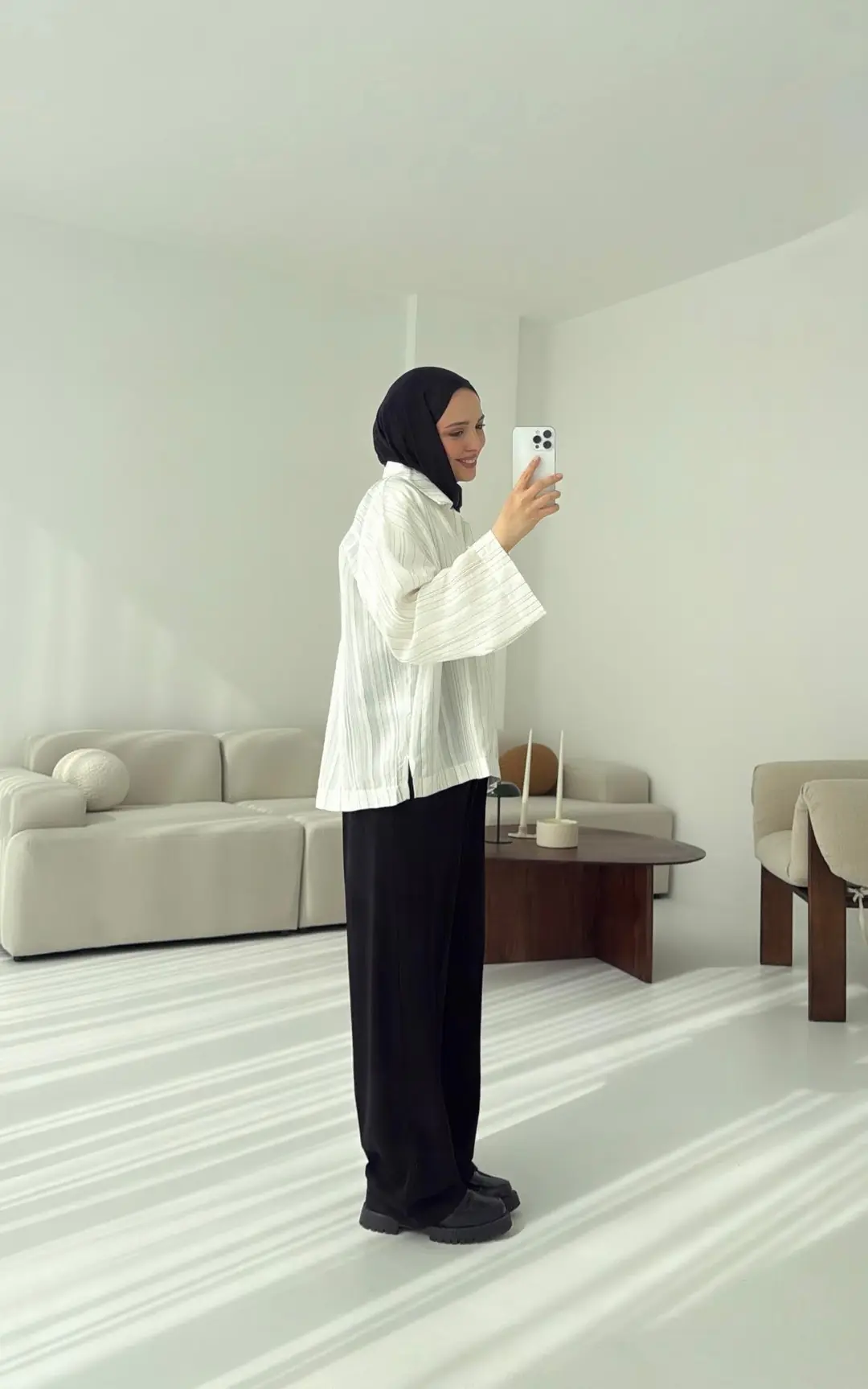 Çizgili Oversize Dökümlü Gömlek Beyaz - Görsel 2