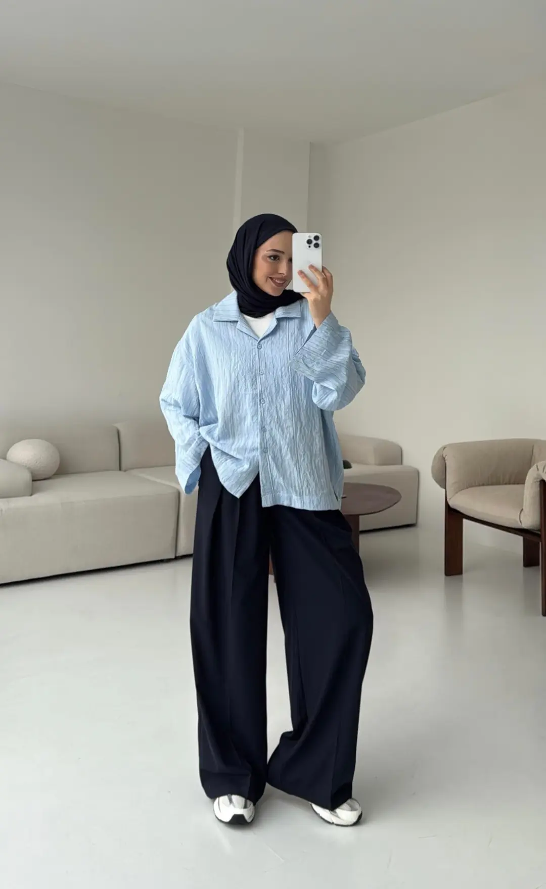 Çizgili Oversize Dökümlü Gömlek Mavi - Görsel 2