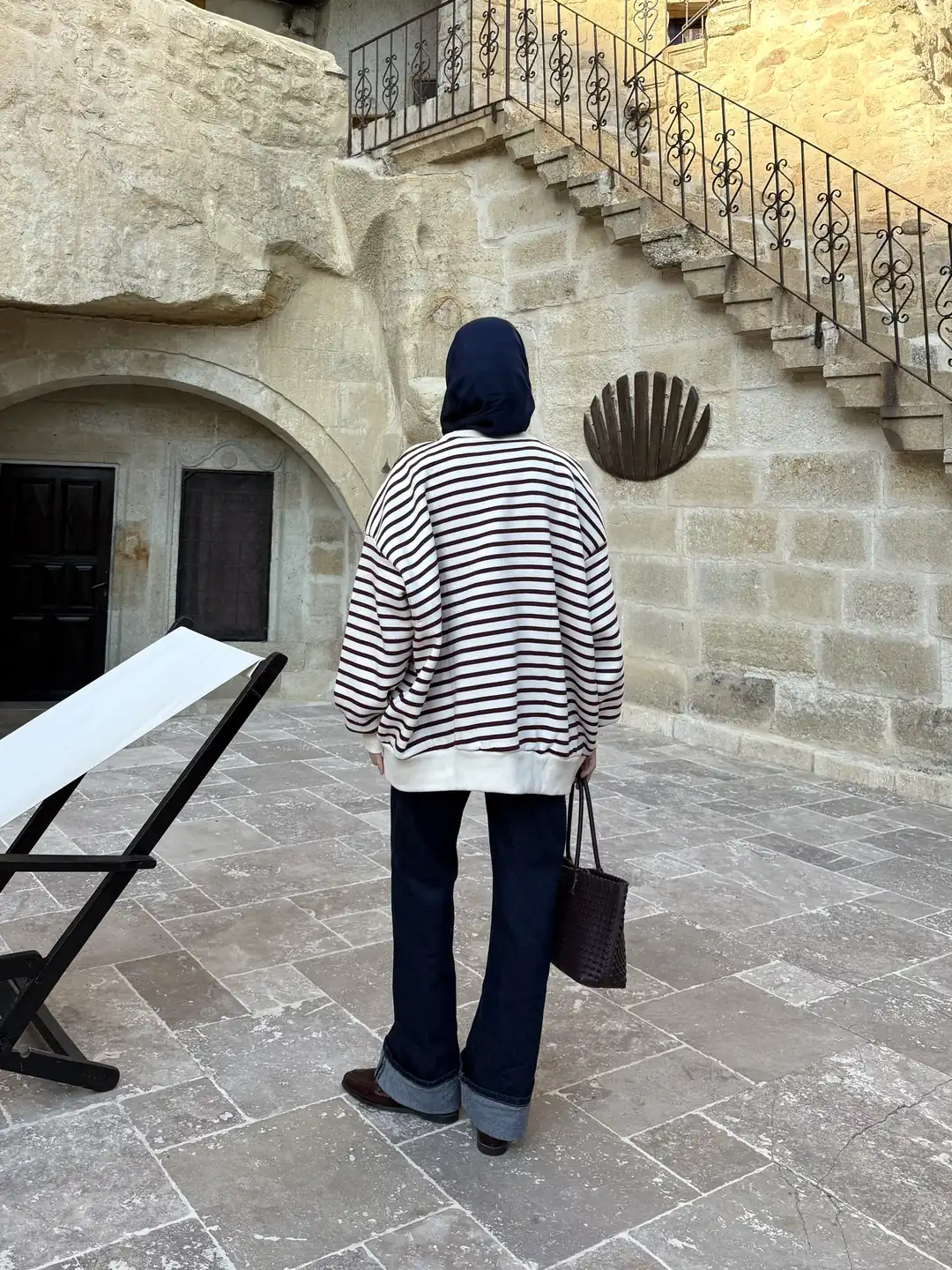 Çizgili Oversize Sweatshirt Bordo - Görsel 2