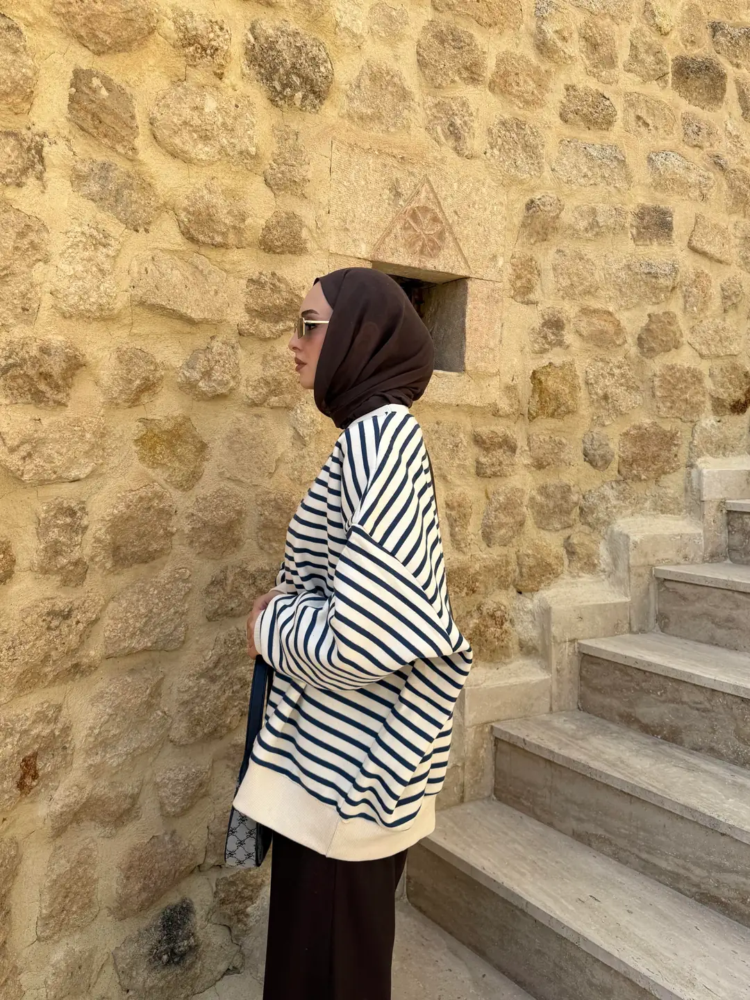 Çizgili Oversize Sweatshirt Lacivert - Görsel 2