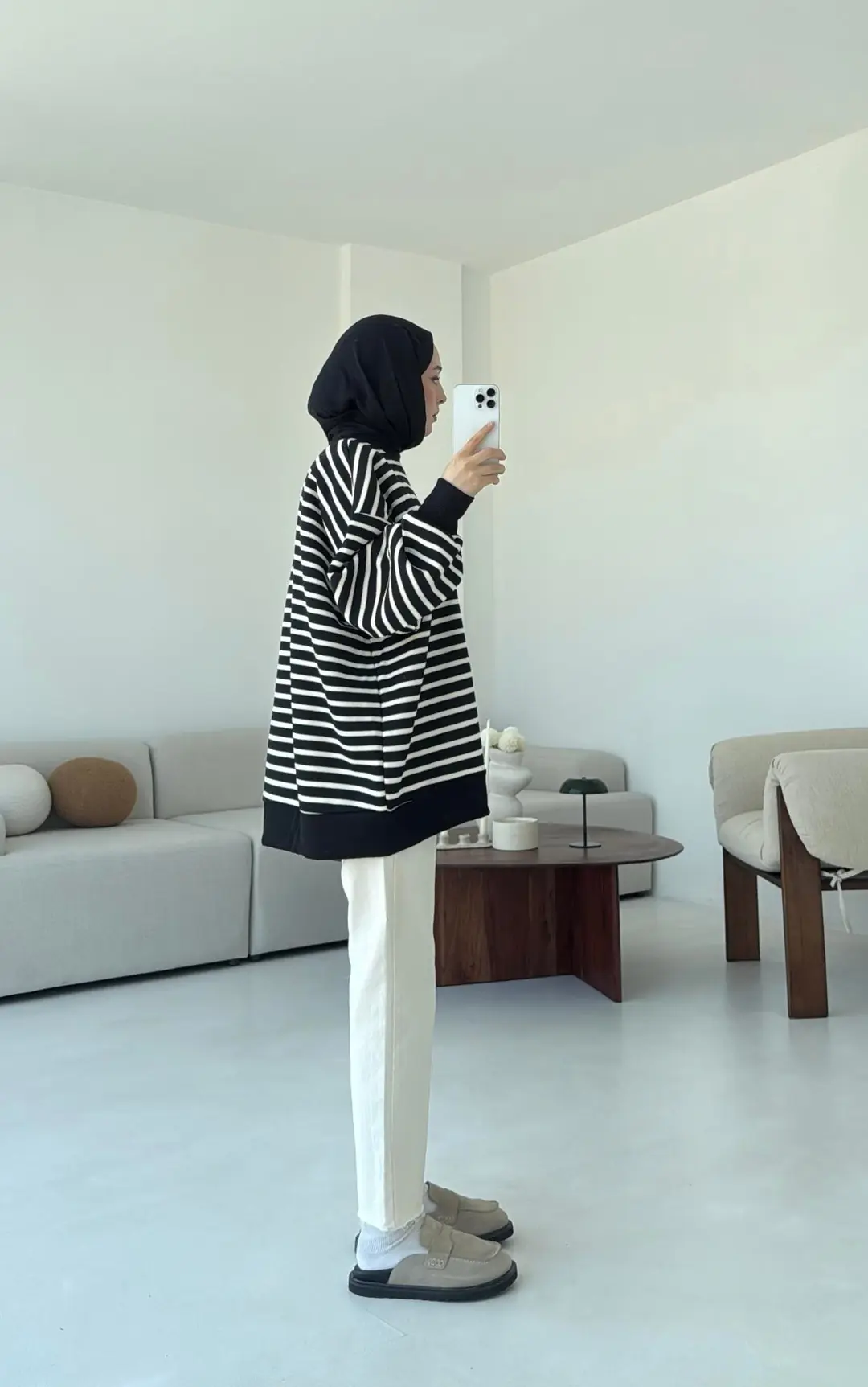 Çizgili Oversize Sweatshirt Siyah - Görsel 10