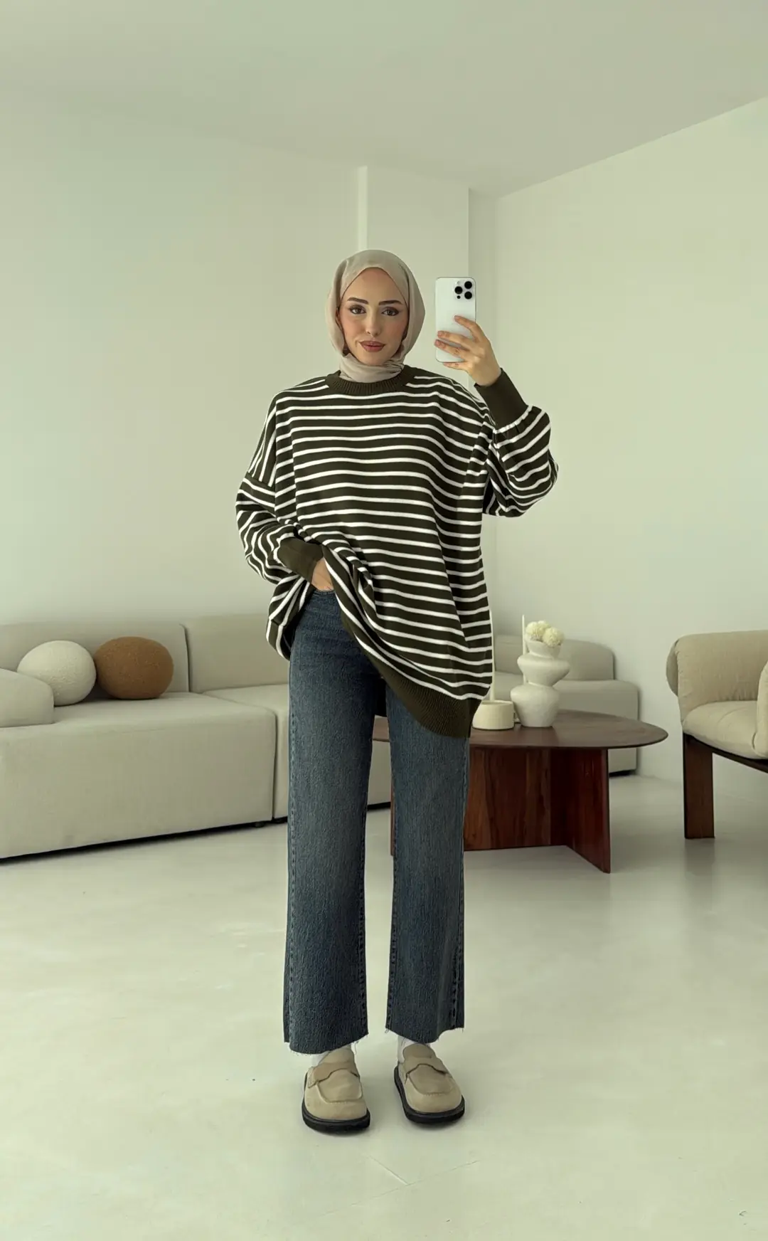 Çizgili Triko Kazak Haki - Görsel 2