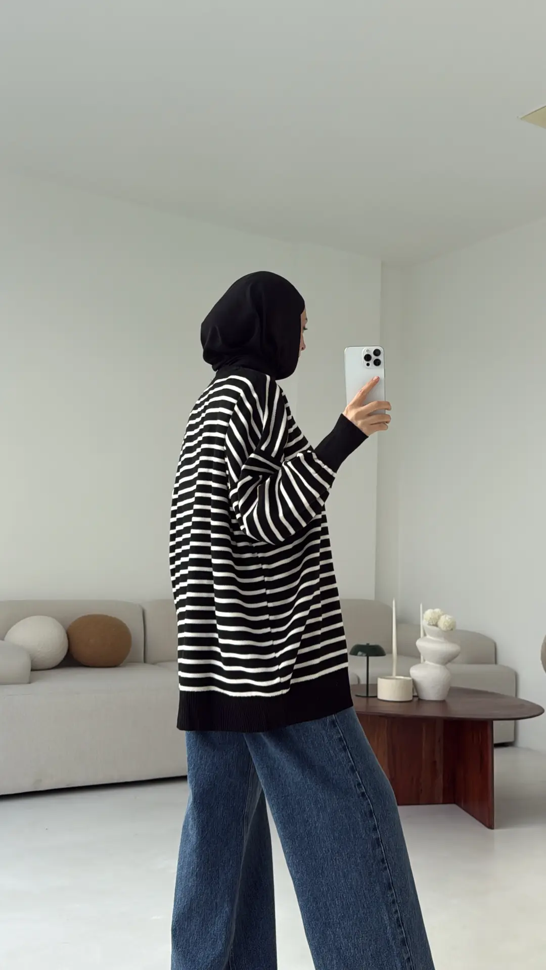 Çizgili Triko Kazak Siyah - Görsel 2