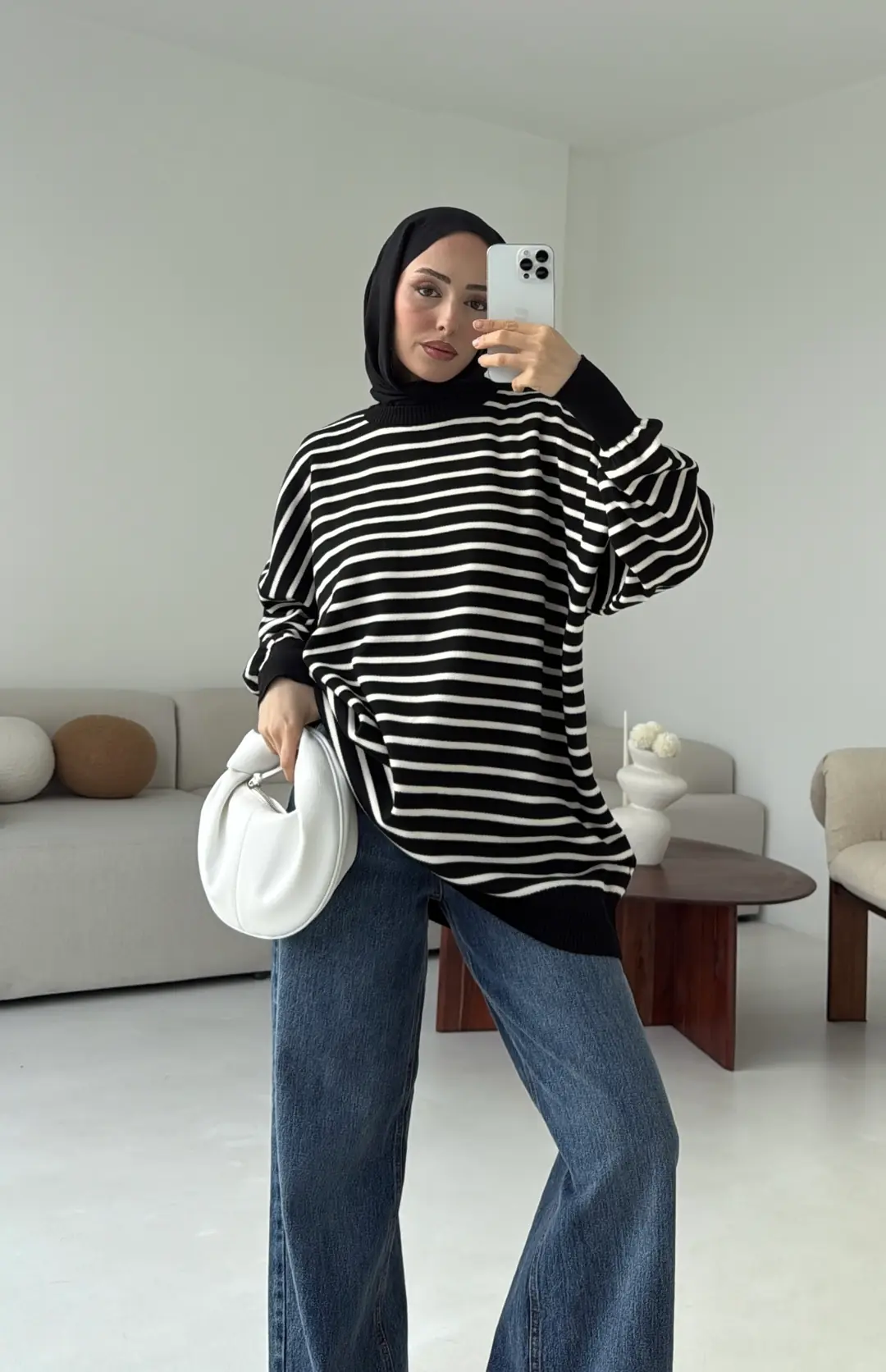 Çizgili Triko Kazak Siyah - Görsel 3