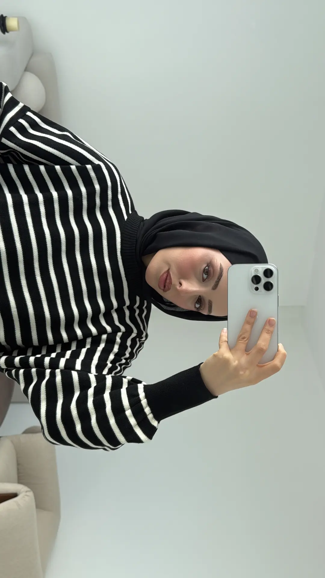 Çizgili Triko Kazak Siyah - Görsel 4