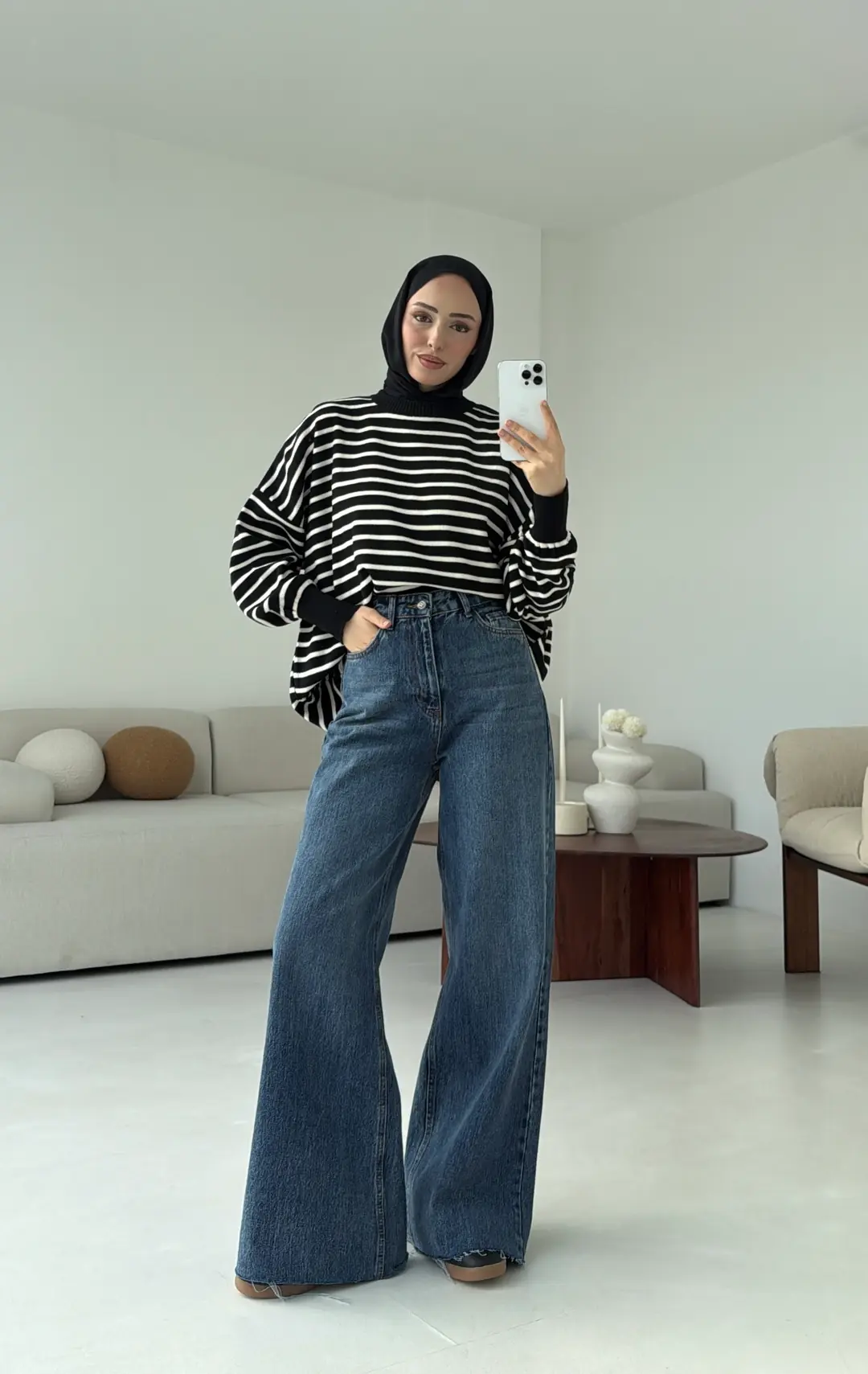 Çizgili Triko Kazak Siyah - Görsel 7