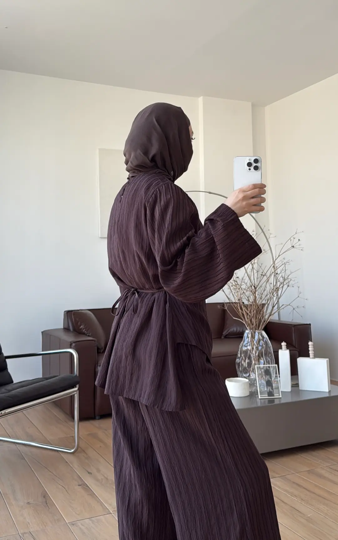 Çizgili Tunikli Takım Kahve - Görsel 3