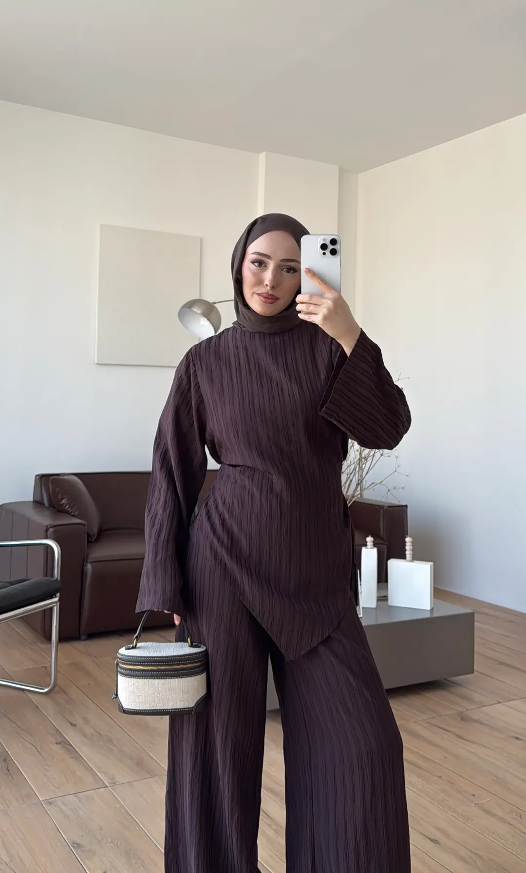 Çizgili Tunikli Takım Kahve - Görsel 6