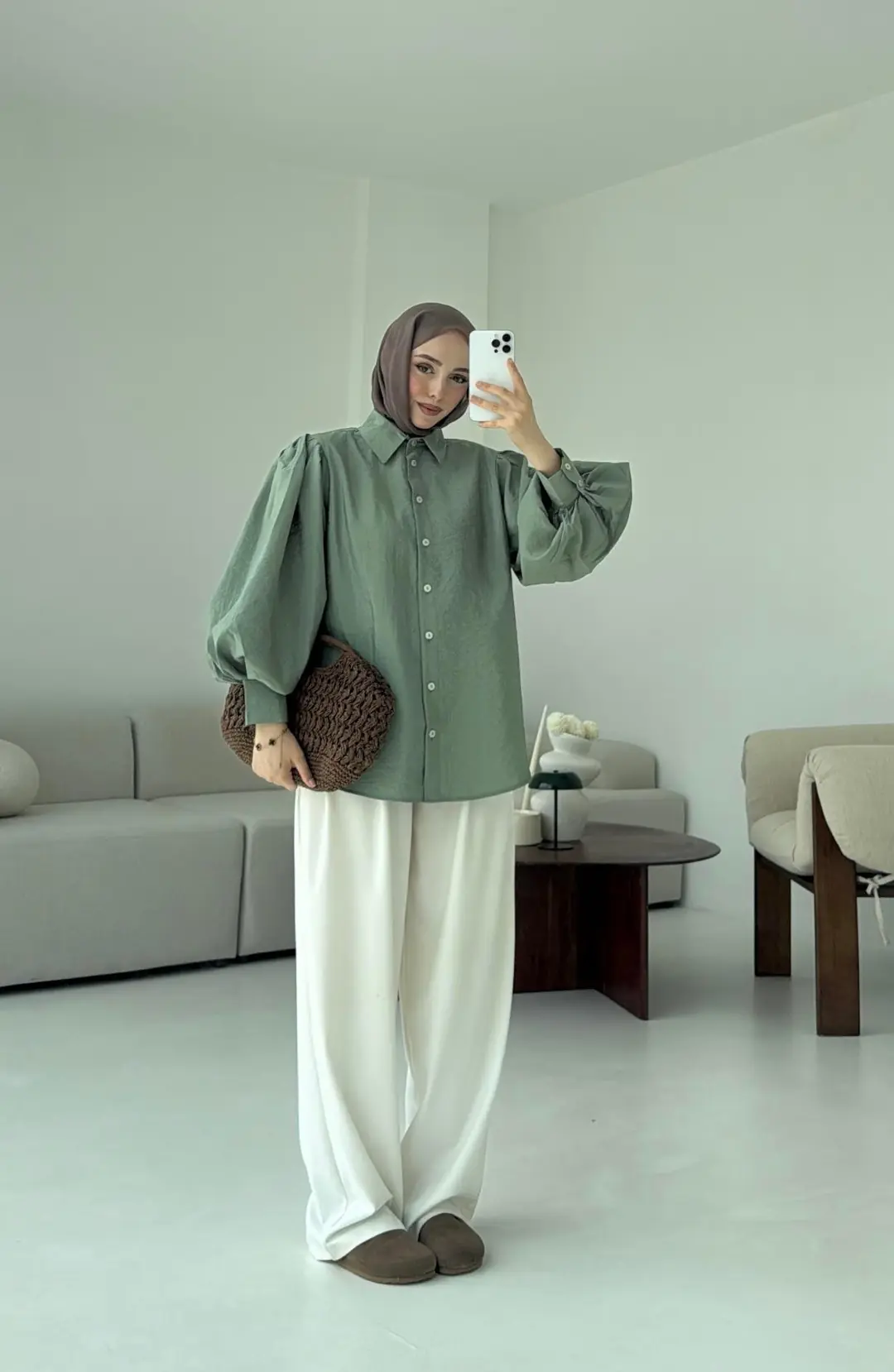 Cotton Balon Kol Gömlek Adaçayı - Görsel 6