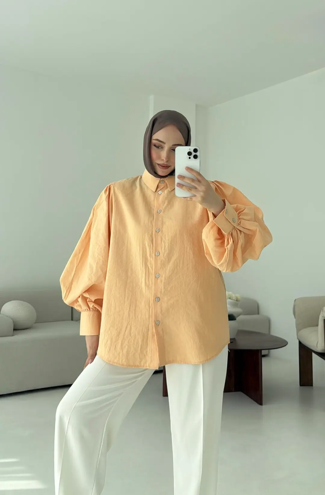 Cotton Balon Kol Gömlek Somon